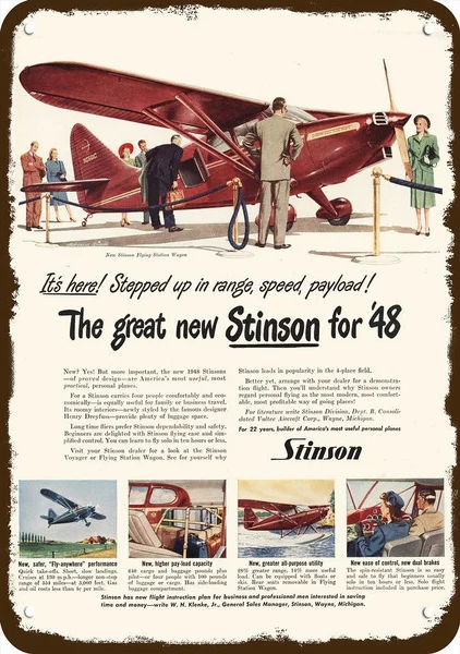 

1948 Stinson Летающий пикап самолет винтажный образец копия металлический знак