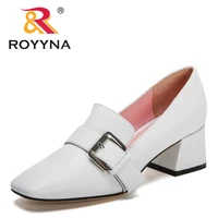 royyna 2021 new designers thick high heels shoes women slip on solid color heels pumps ladies daily dress shoes zapatillas mujer