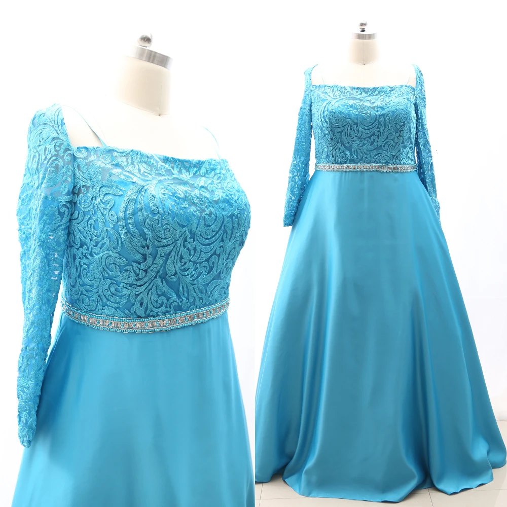 Вечернее платье с длинным рукавом размера плюс кружевное синее вечернее для