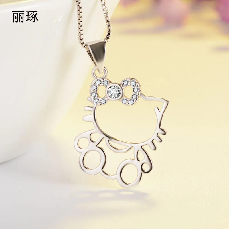 

Korea Cute Kitty Hollow Silver-plated Pendant Necklace Female Stainless Steel Alloy Jewelry Valentine's Day Gifts on February 14