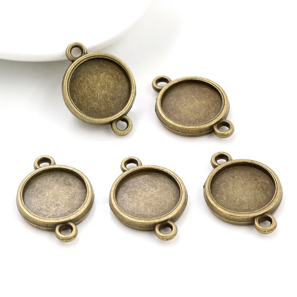 

20pcs/lot 12mm Inner Size Antique Bronze Double Sides Cabochon Base Cameo Setting Charms Pendant (A1-42)