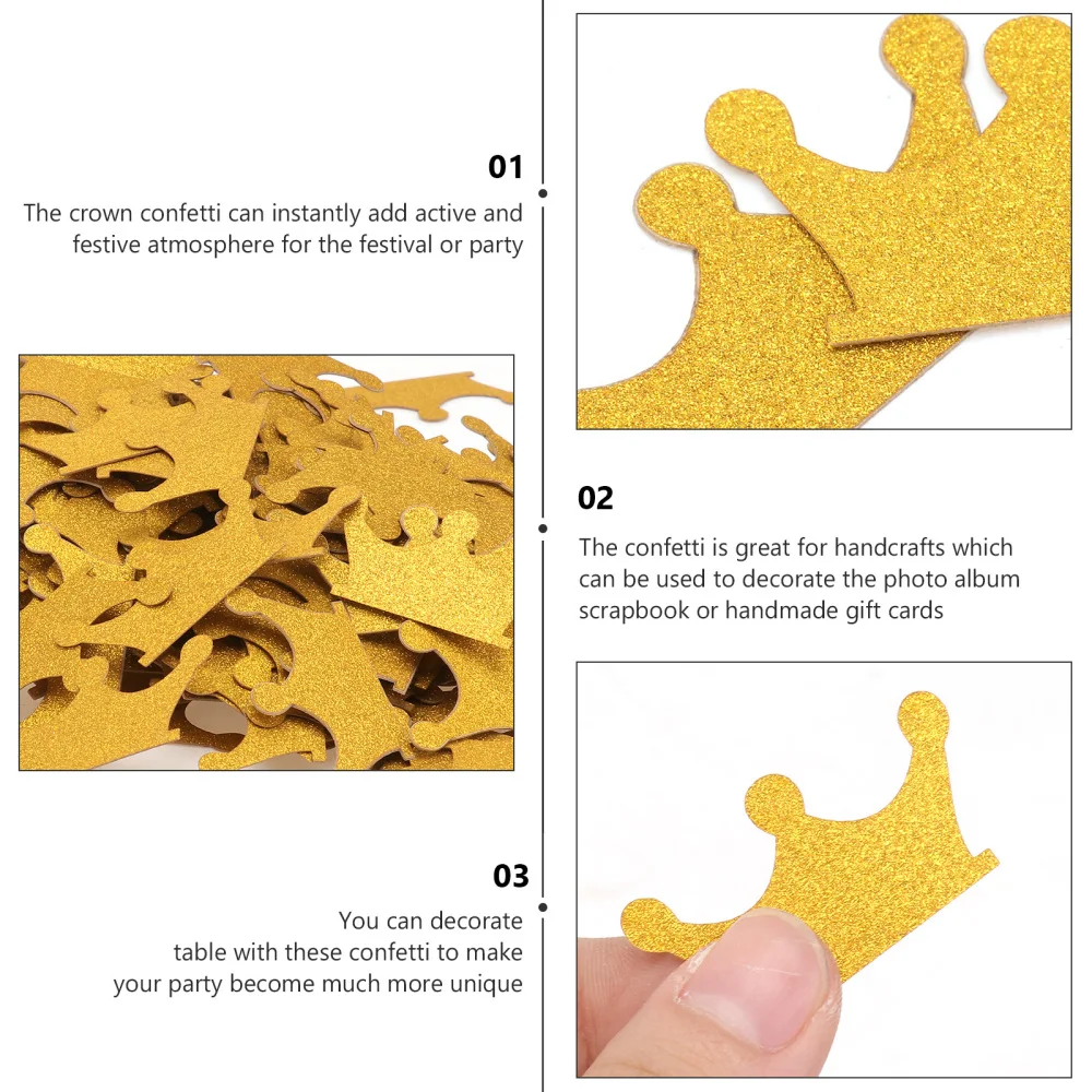 

200pcs Double-sided Crown Confetti DIY Paper Party Confetti Birhday Party Ornament (Golden, 1 Pack)