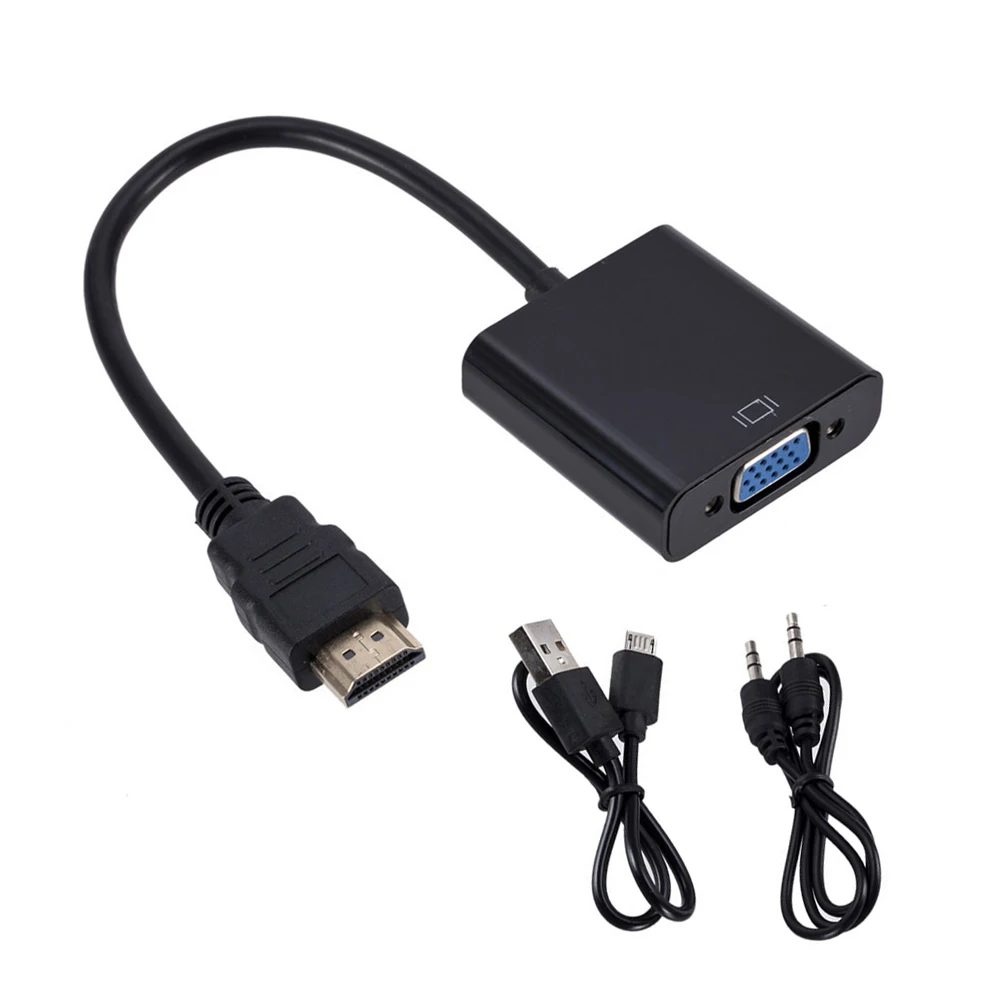 

HDMI-Compatible Male to VGA Female Adapter Converter Computer External Accessories with 3.5mm Audio Cable + Power Cable
