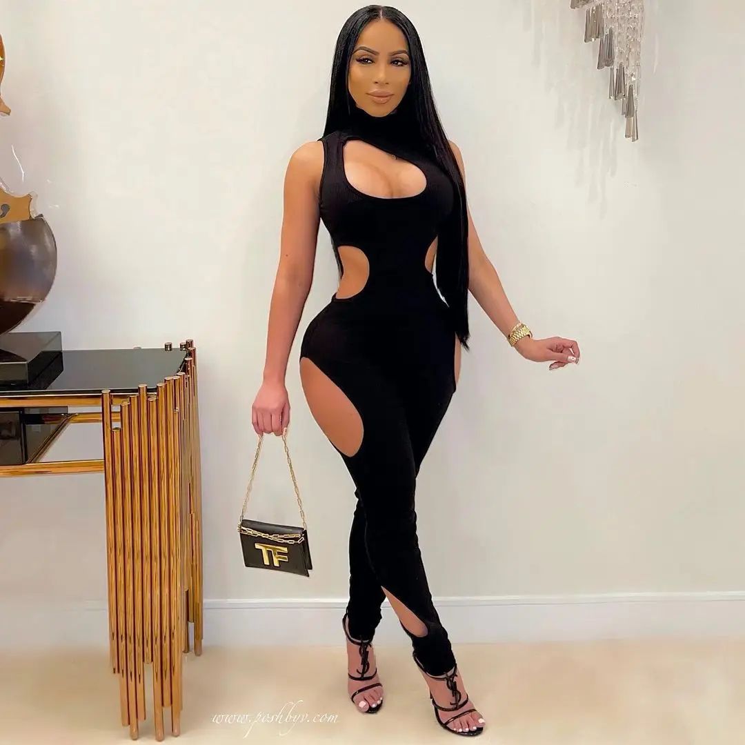 Women's Jumpsuit Women Long Jumpsuits Skinny Hollow Out Backless Sleeveless Workout Overalls Sportswear Fashion Basic 2021 New
