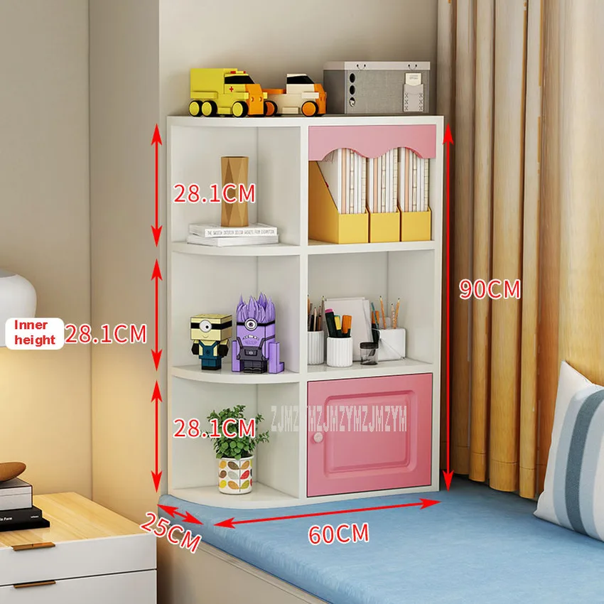 Three Layer Bookshelf Bookcase Simple Modern Living Room Bedroom Window Side Corner Storage Cabinet Wood Organize Shelf |