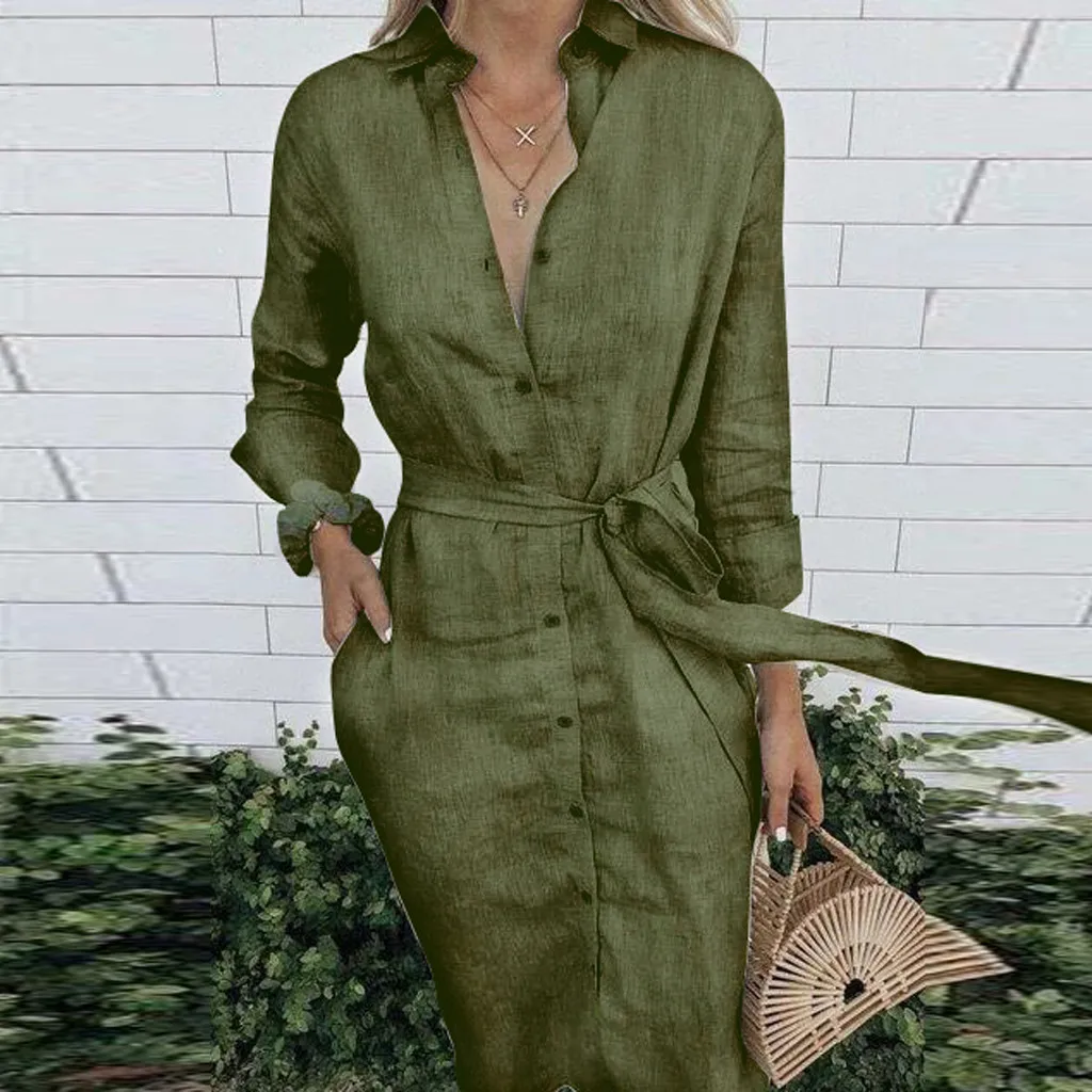 Новое Женское модное однотонное платье женское Повседневное с длинным рукавом и