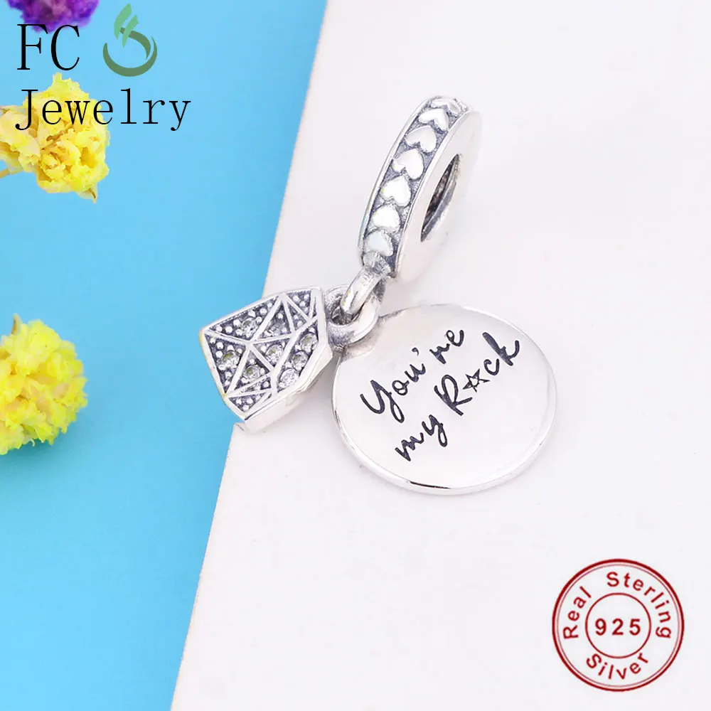 FC Jewelry Fit Original Brand Charm Bracelet 925 Sterling Silver Letter You are My Rock Bead Pendant For Making Berloque 2019 | Украшения и