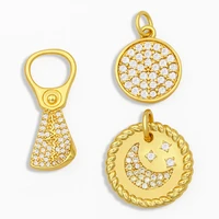 ocesrio brass cz stone coin earring charms for jewelry making wholesale tiny gold moon and star necklace charms bulk pdta200