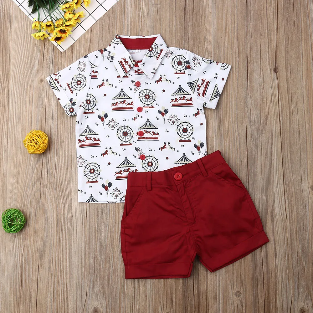 L9587red Hello Enjoy/детская одежда Комплекты для активных мальчиков летние рубашки с короткими рукавами и цветочным принтом+ шорты, костюмы, штаны Одежда из 2 предметов для детей, спорт костюм мальчик - Цвет: L9587red