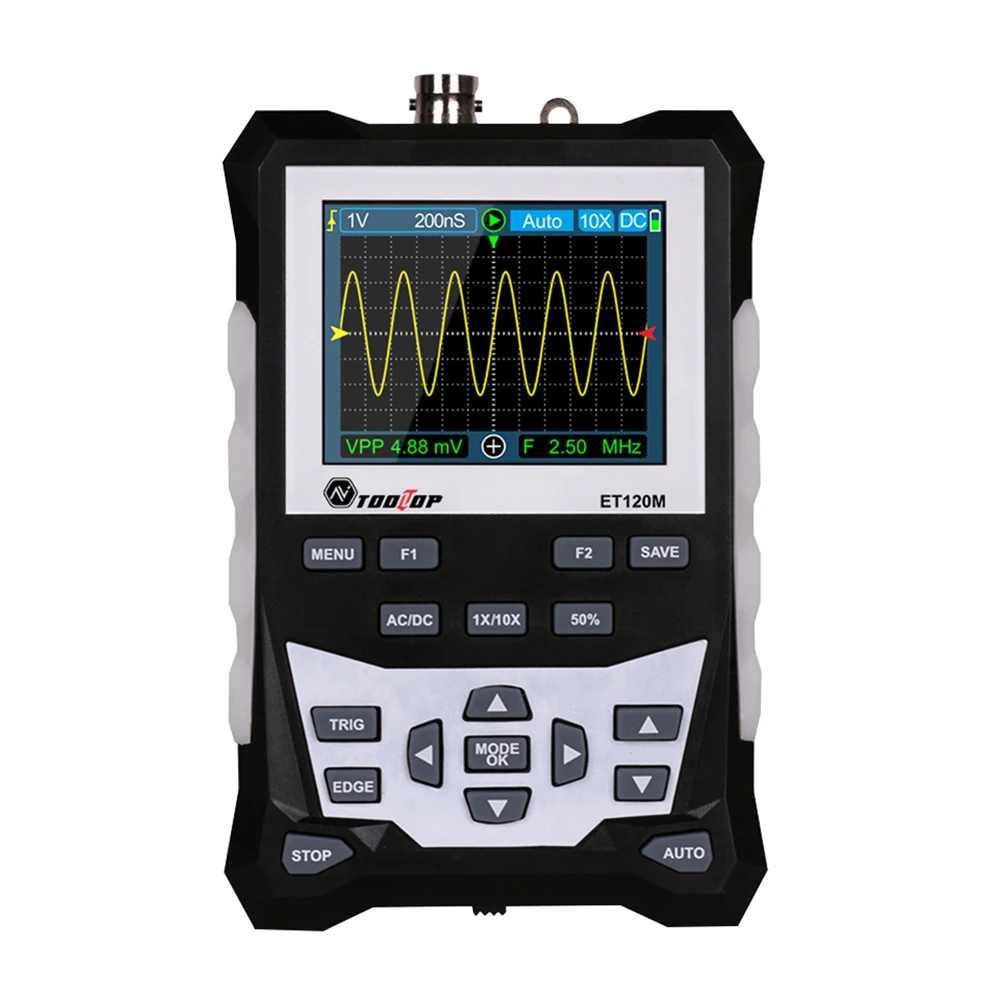 

ET120M 120MHz Bandwidth 500MS/s Sampling Rate Colorful Analog Waveform Oscilloscope Handheld Digital Oscilloscope with Backlight