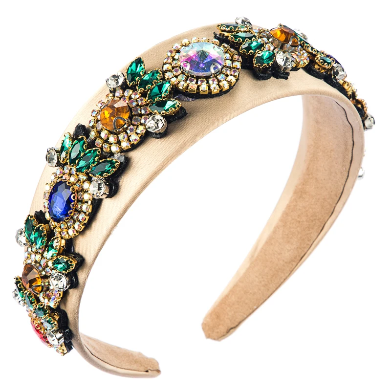 

Women 2020 New Baroque Palace Style High Class Hair Bands Glass Drill Rhinestone and Pearl Big Round Pie Apple Wide Hair Bands