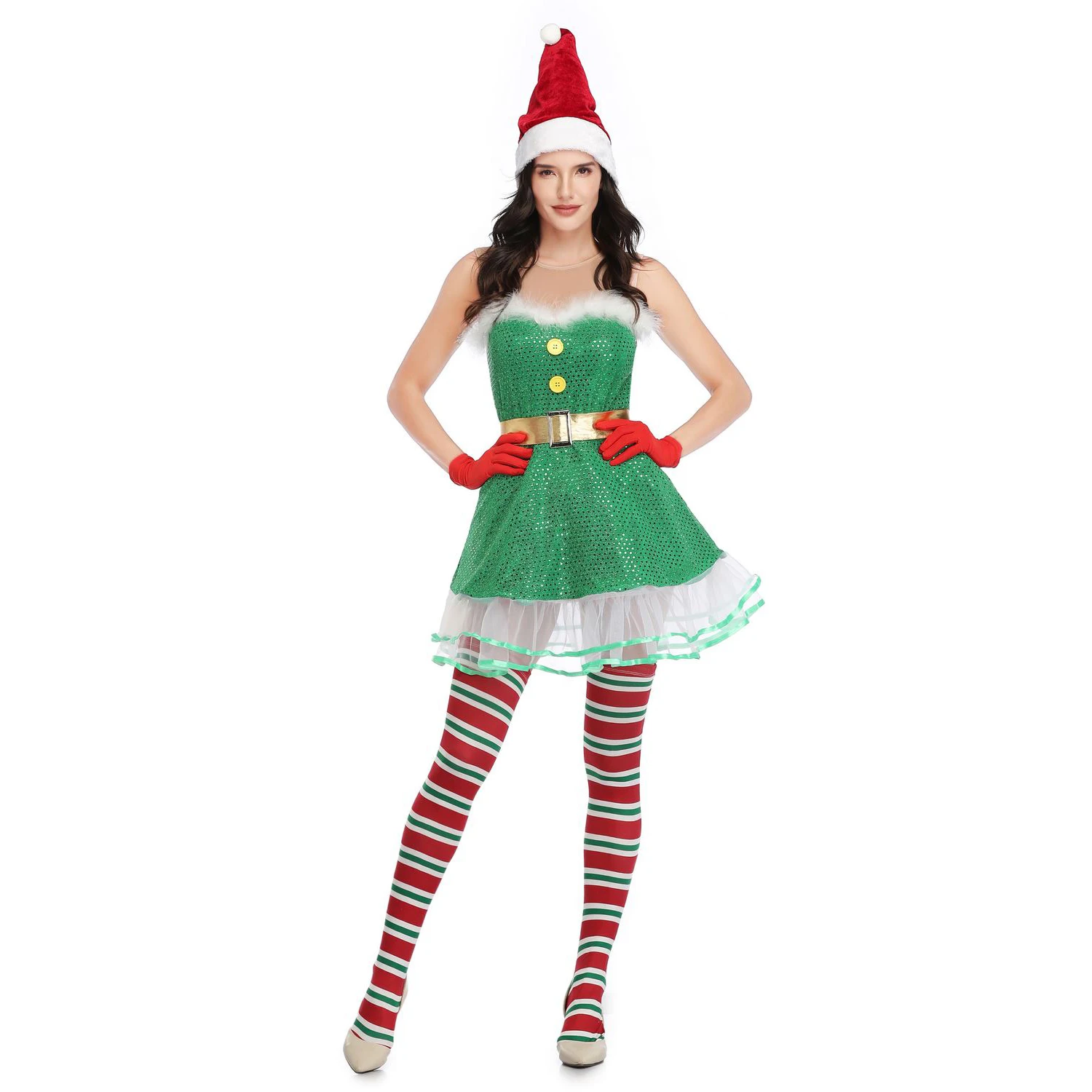 

Adult Women's Green Sequin Cosplay Santa Claus Sexy Christmas Costumes Xmas Sexy Santa Dress Costume