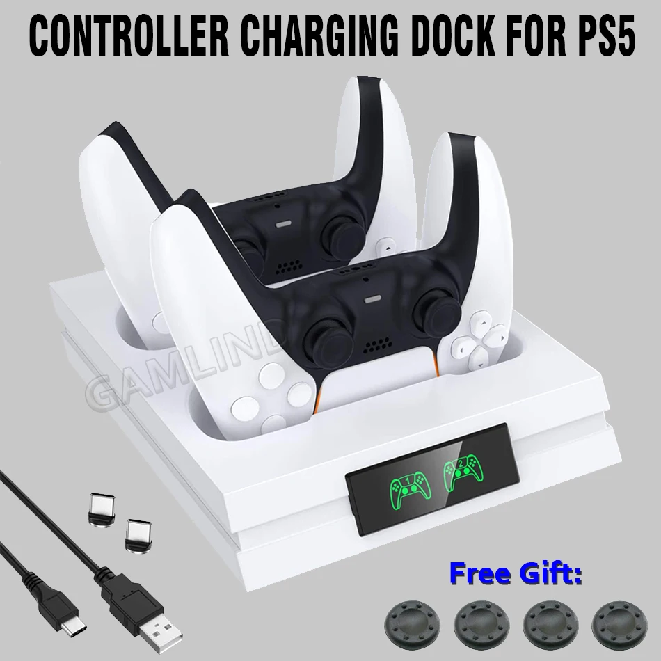 

PS5 Dual Controller Charger Dock Station Wireless Gamepad Fast Charging Stand LED Indicator USB Type-C for Sony Playstation5