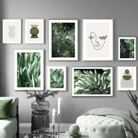 succulent plant monstera olive leaf girl wall art canvas painting nordic posters and prints wall pictures for living room decor