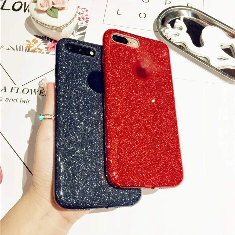 Чехол из поликарбоната+ ТПУ+ Блеск Блестящий Футляр для iphone 11 Pro XS макс 7 8, 6, 6S Plus, X XR 3 Слои Bling милый мягкий силиконовый чехол