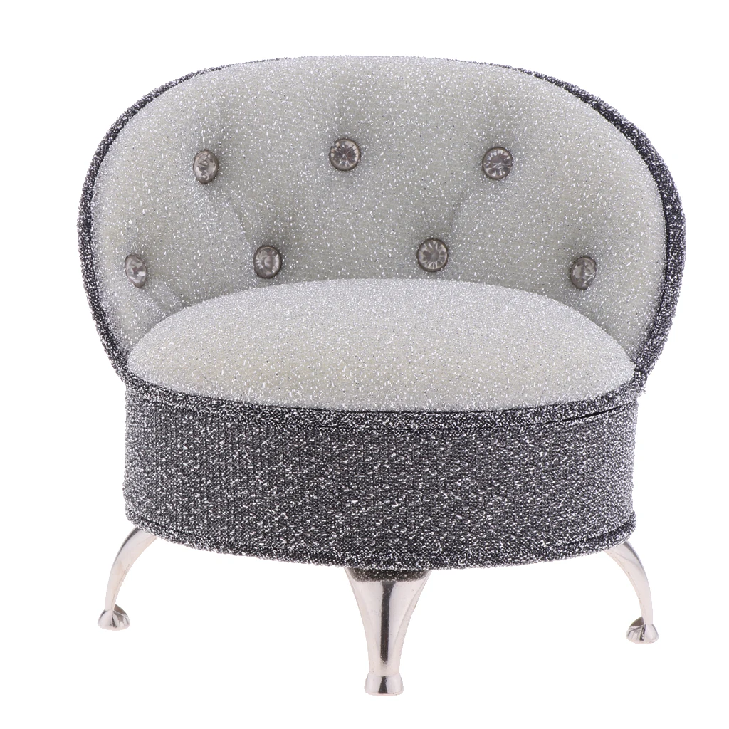 

1/6 Scale European Style Single Sofa Chair with Rhinestone Dolls House Bedroom Living Room Furniture Decoration Model Toy