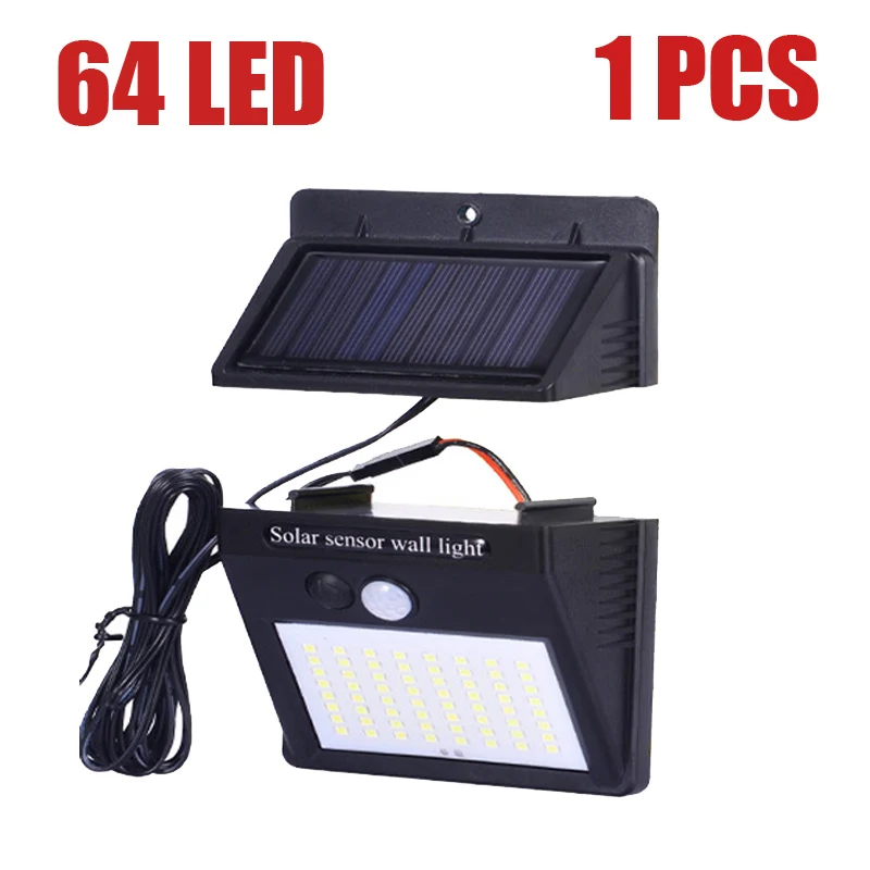 64LED X 1pcs 64 светодиода солнечный светильник PIR датчик движения Солнечный садовый светильник водонепроницаемый открытый энергосберегающий уличный двор дорожка домашняя лампа - Испускаемый цвет: 64LED X 1pcs
