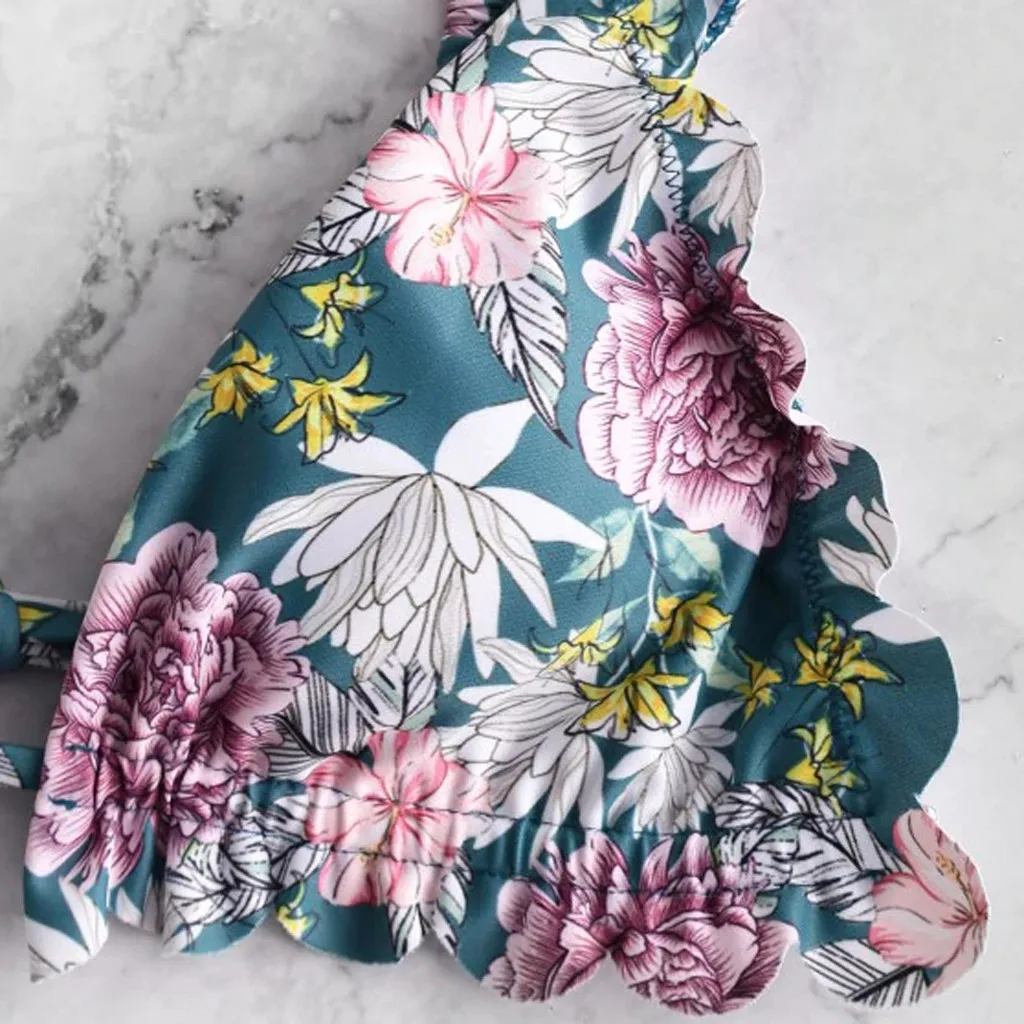 Женский бюстгальтер с пуш-ап и цветочным принтом комплект бикини оборками