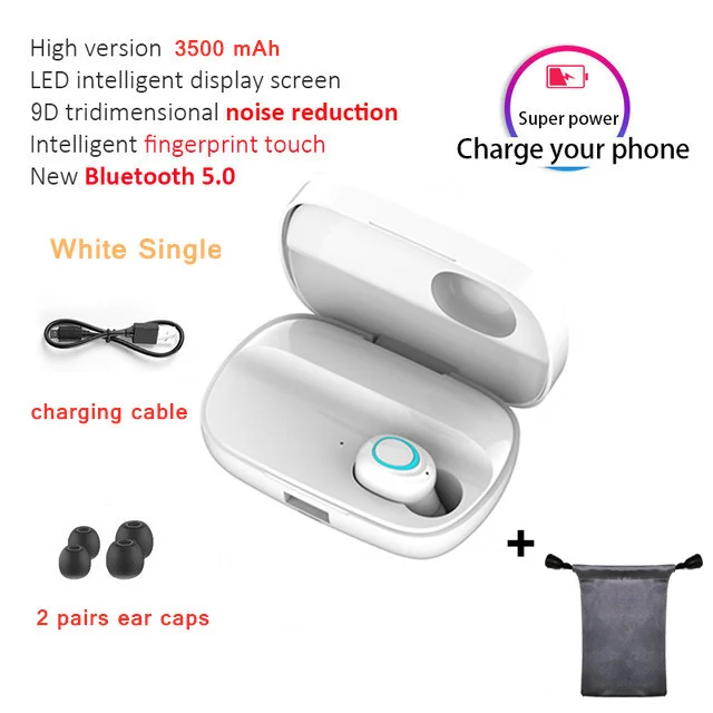 Single white add bag Беспроводные наушники S11 с bluetooth 5,0, tws, беспроводные Игровые наушники, зарядный чехол, светодиодный дисплей, 9D, стерео гарнитура, беспроводное зарядное устройство - Цвет: Single white add bag