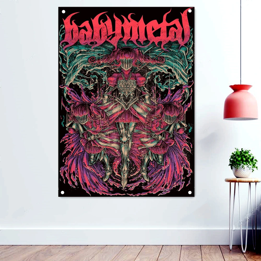 

Baby Metal Scary Bloody Death Art Flag Wall Hanging Chart Painting Vintage Rock Band Banner Heavy Metal Music Posters Home Decor