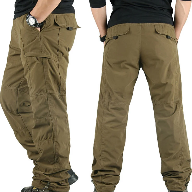 Men's Cargo Pants Winter Casual Warm Thicken Fleece Pants Men Cotton Multi Pockets Trousers Male Military Tactical Pants MY327