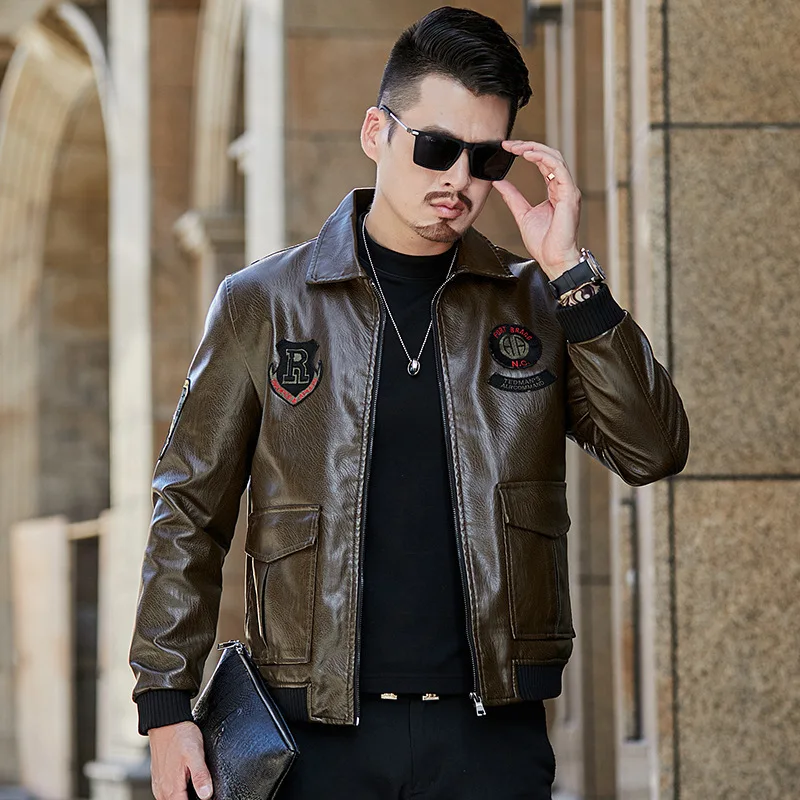 

Winter New Plus Velvet Warm Leather Tops Men's Casual Fashion Trendy Streetwear PU Leather Jacket Slim Handsome Male Clothes