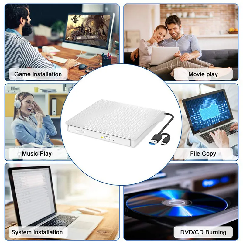 

NEW External DVD Drive Optical Drive USB 3.0 CD ROM Player CD-RW Burner Writer Reader Recorder Portatil for Laptop Windows PC