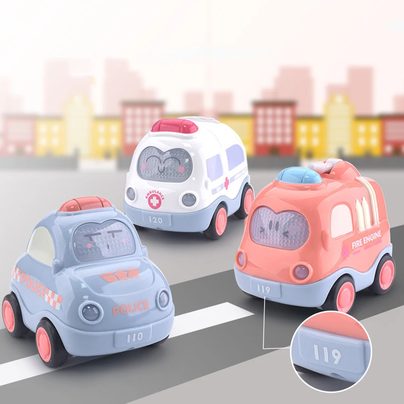 

Children's Toy Car Police Car Taxi Fire Truck Model Inertia Music LED Light Car Mini Gift Toys for Children Baby Educational Toy