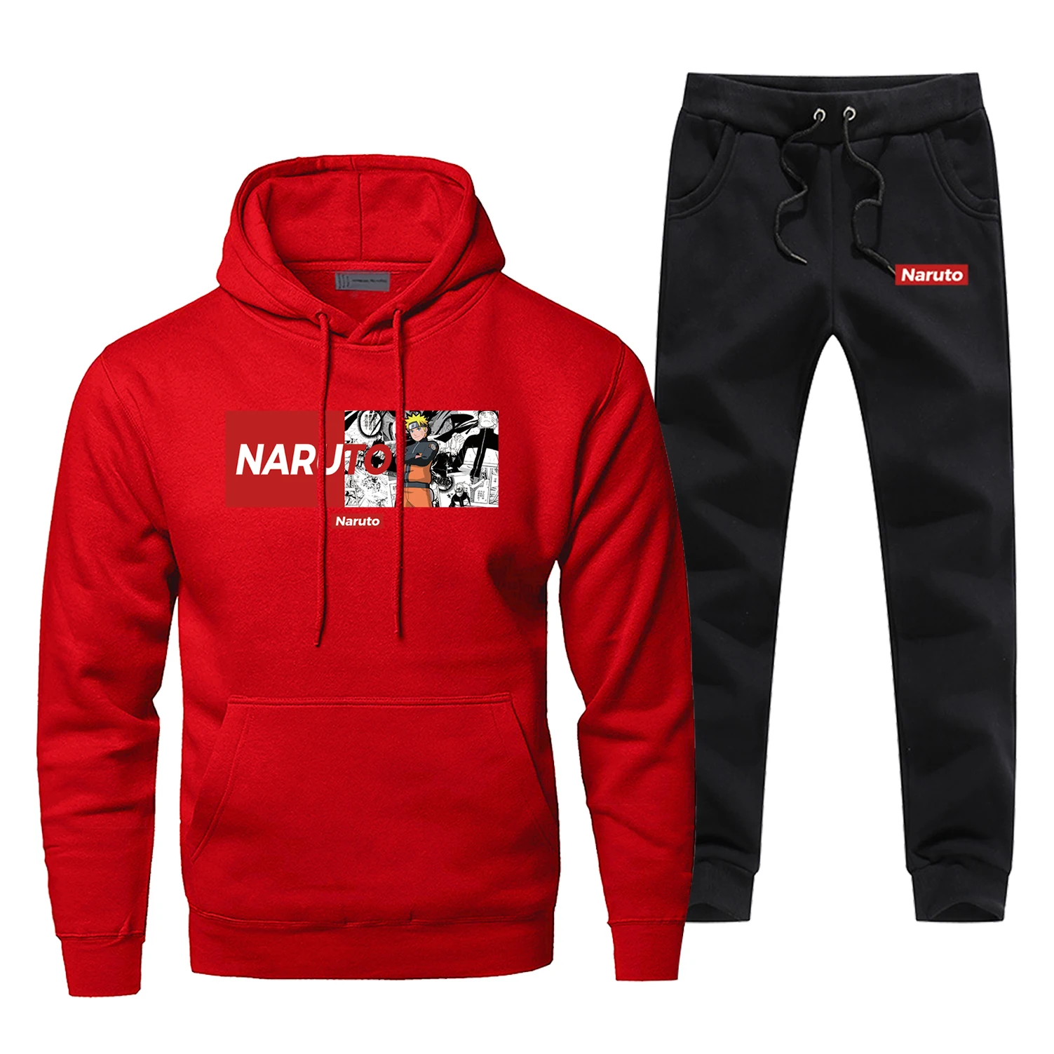 Red Uzumaki Наруто Япония Аниме Мужской полный костюм спортивный костюм брюки Наруто модные зимние боди толстовки брюки термобелье - Цвет: Red