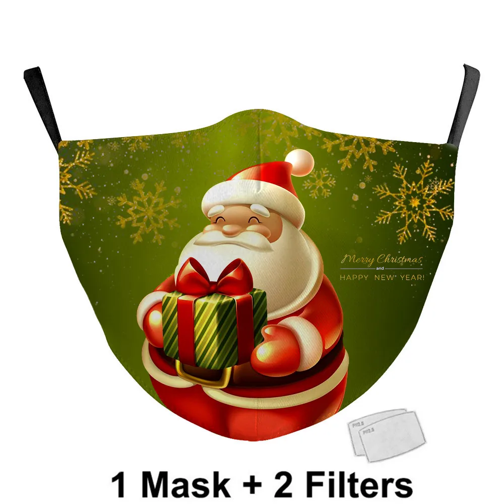 

Adult Kids Christmas Face Mask Washable Mouth Fabric Facial Mask For Protection Reusable Santa Earloop Mouth Caps