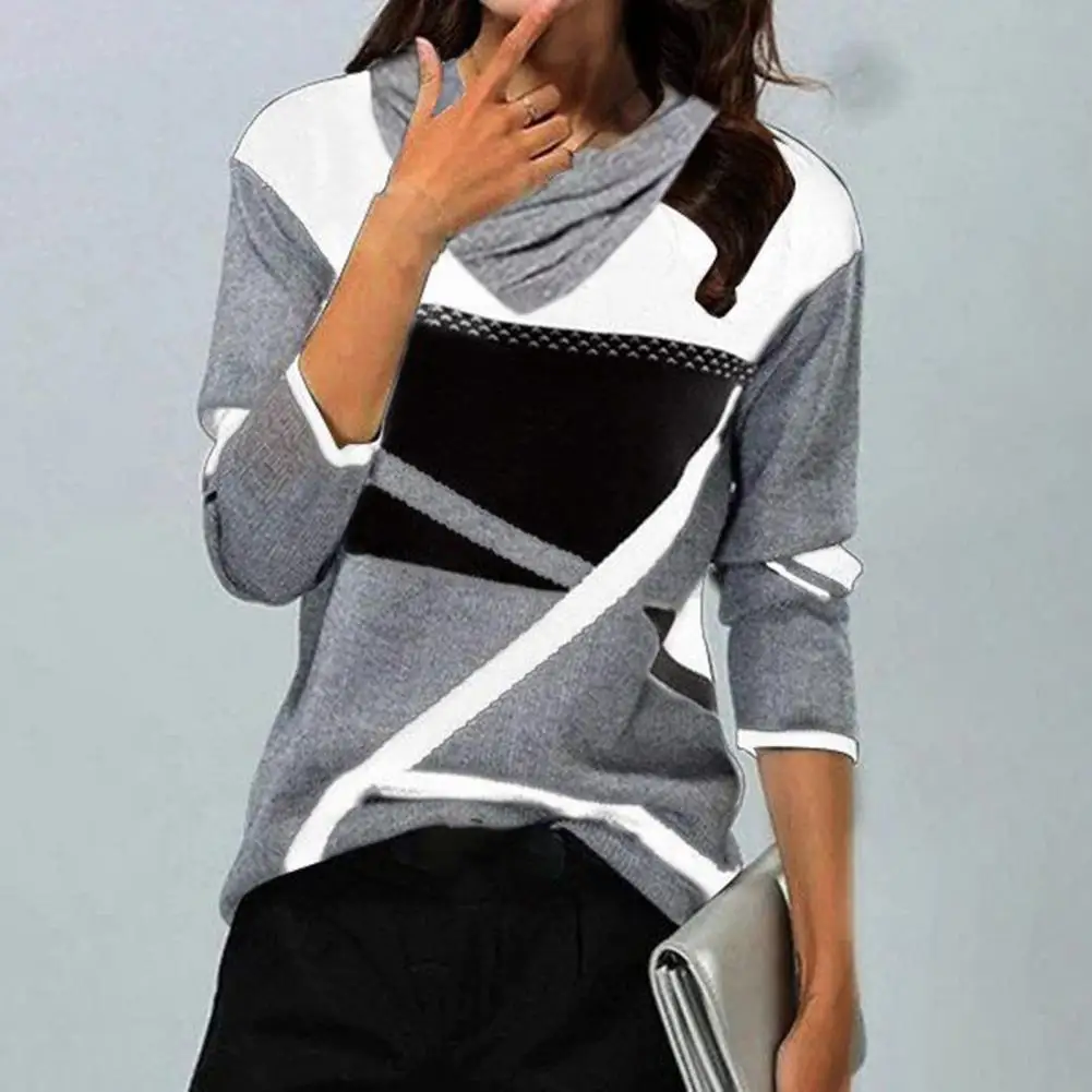 

Lady Top Geometric Spring Blouse Patchwork Fade-less Great Quick Dry Lady Top