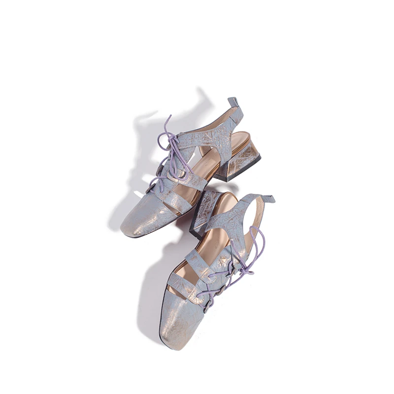 

New Autumn Women Shoes Real Leather Heels Woman Brand Square Toe Shoes Ladies Chain Gladiator Shoes Female Blue Shoes Mary Jane