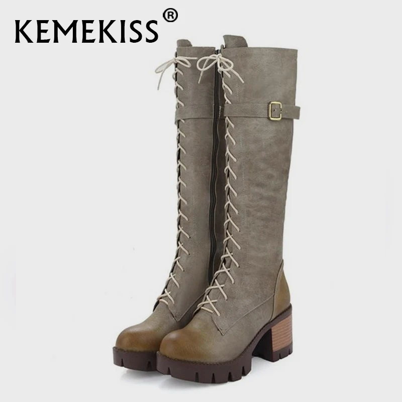 KemeKiss/женские сапоги до колена на платформе с круглым носком Женская Винтажная