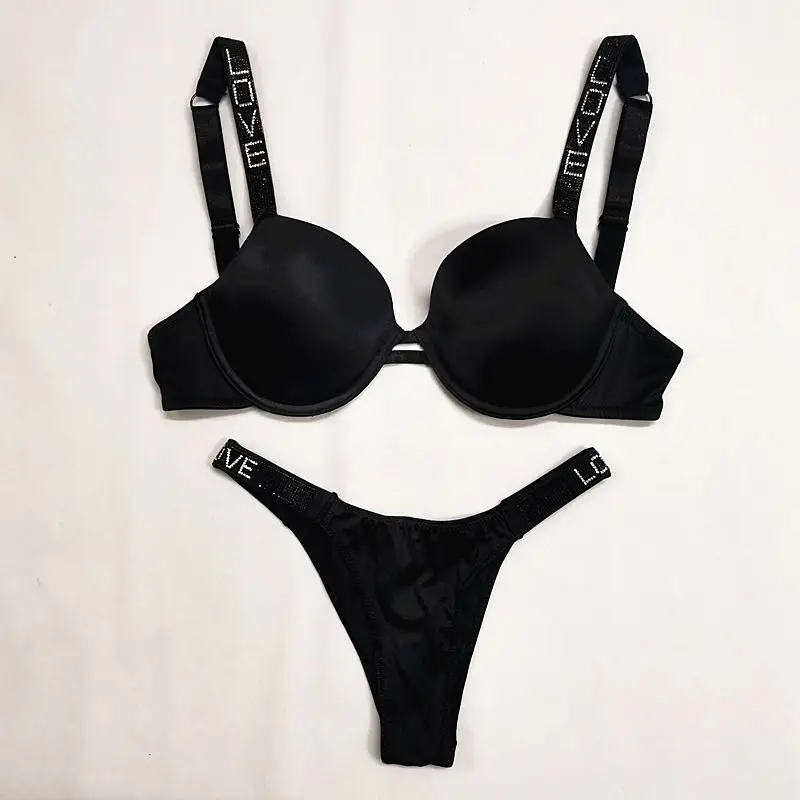 

Women's Brief Sets solid color sexy diamond letter lingerie gathered Maiden bra breathable panties seamless Women's underwear