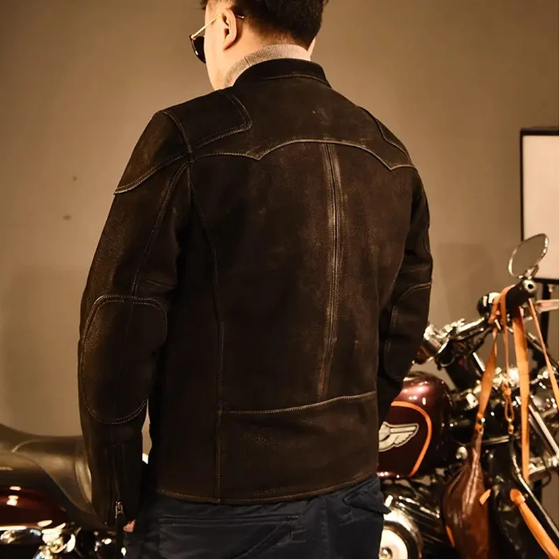 

2021 Black American Motorcycle Style Genuine Leather Jacket Men Plus Size 3XL Real Natural Cowhide Spring Slim Fit Coat