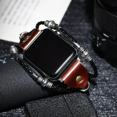 

DIY винтажный ремешок для часов Apple Watch Series 5 4 3 2 браслет ручной работы ремешок из натуральной кожи, для iWatch 38 мм 40 мм 42 мм 44 мм