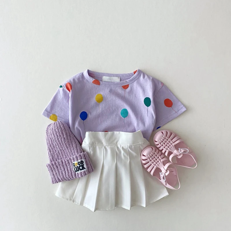 

MILANCEL 2021 Summer Baby T-shirt Balloon Print Tees Cute Infant Tops Korean Toddler Clothes