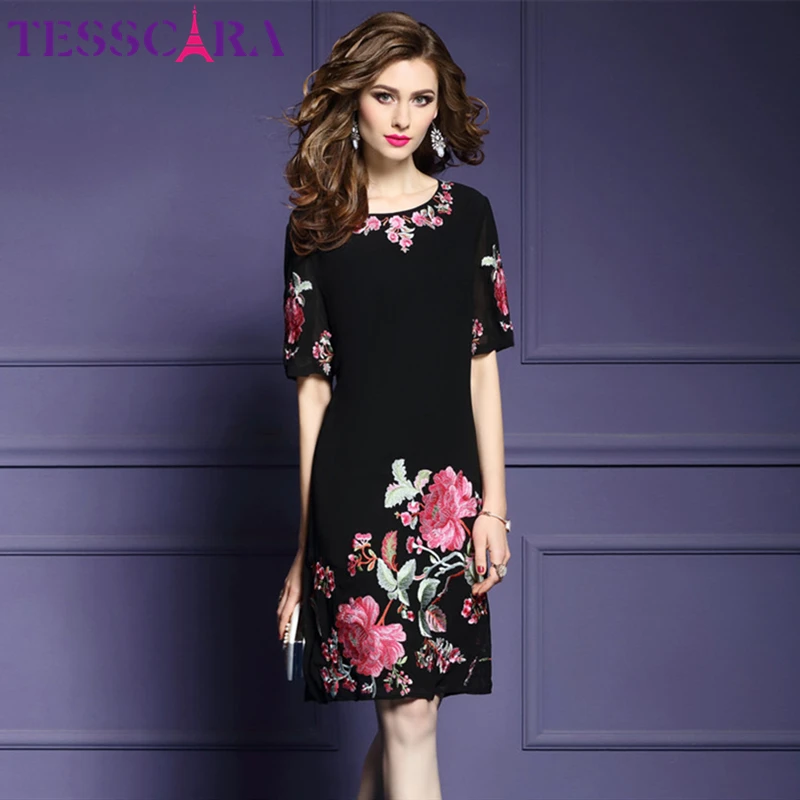 Женское винтажное коктейльное платье TESSCARA роскошное офисное с вышивкой вечерние