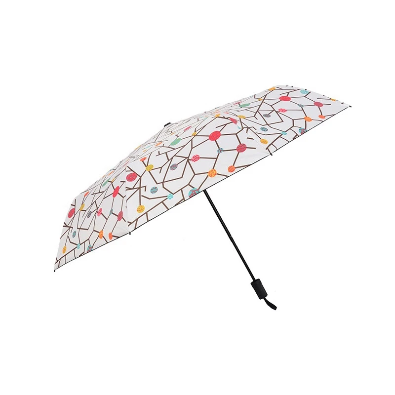 

Vinyl Sunscreen Three-Fold Umbrella Sun Umbrella Fresh Small Tree Pattern Umbrella Folding Umbrella For Women Men