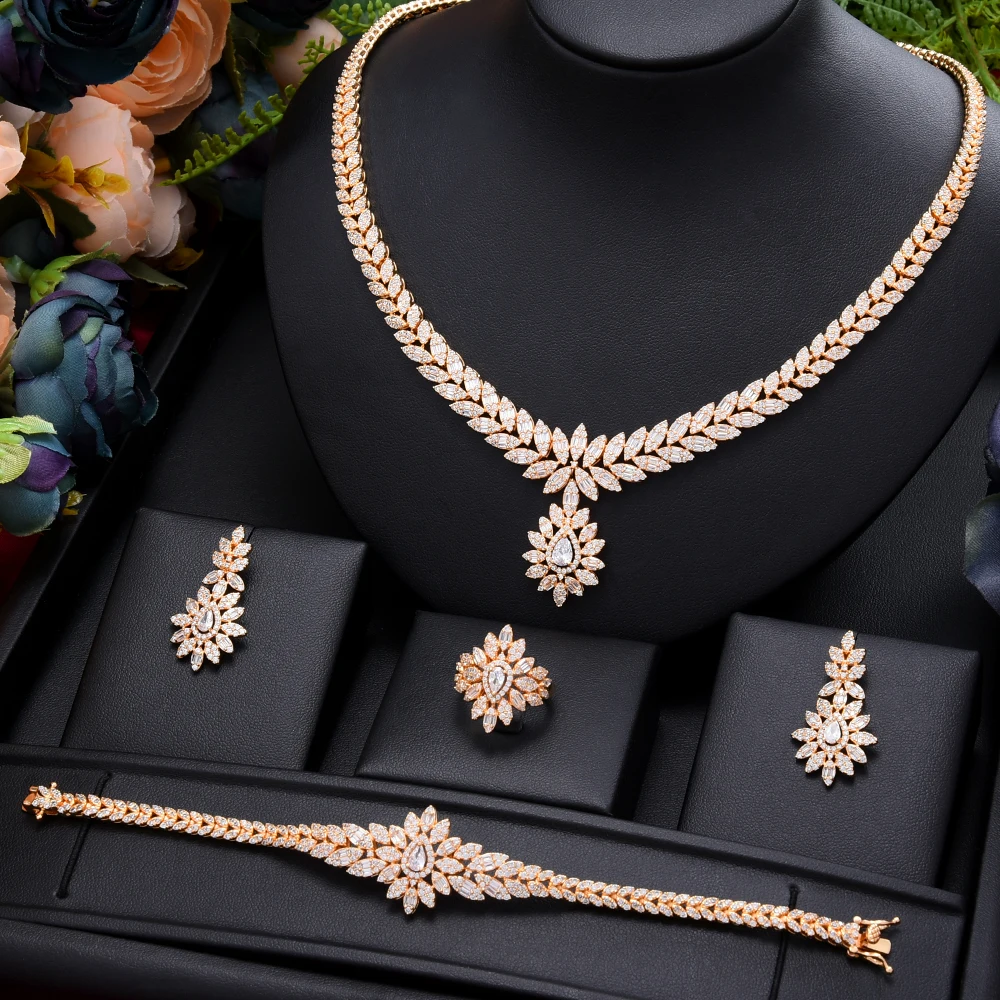 

KellyBola Jewelry Ladies High-quality Gorgeous Full Cubic Zircon Set Wedding Banquet Show Fashionable And Exquisite 4PCS Jewelry