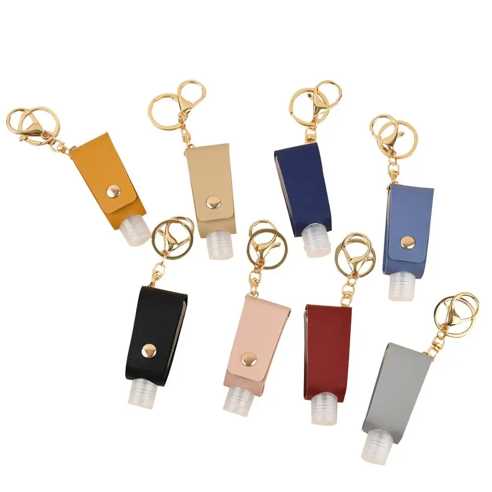 

30ml Portable Empty Leakproof Plastic Travel Bottle Hand Sanitizer Disinfectant PU Leather Case Tassel Keychain Holder Carriers