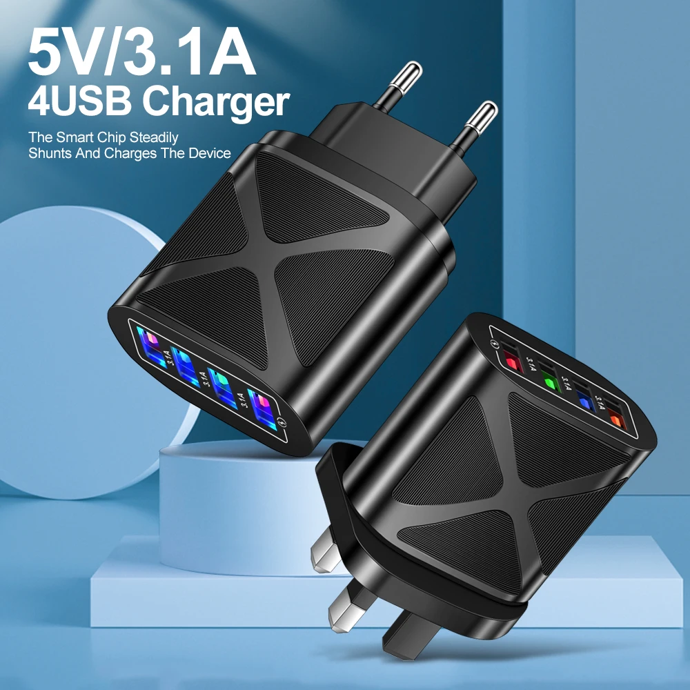 

5V 3.1A 4USB Quick Charge 3.0 Universal Power Adapter Travel Wall for Iphone12 Huawei Xiaomi Adapter Ipad Tablet Fast Charger