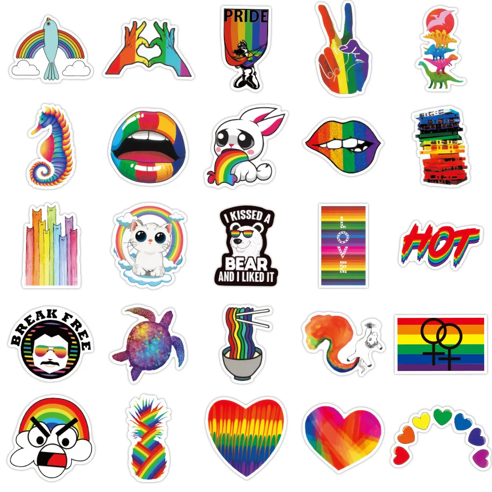 10/30/50/100PCS LGBT Rainbow Graffiti Stickers for Laptop Motorcycle Phone Fridge Waterproof Colorful Decals Cool Sticker Packs - купить по