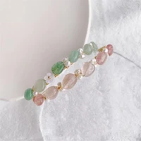 yidalu hot sale elegant women bracelet delicate pink green crystal pearl nice 14 real gold anniversary feminia pulseras jewelry