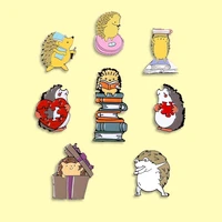 8 styles hedgehog enamel pins gift box heart books badge brooch backpack clothes cute animal jewelry gift for friends kids