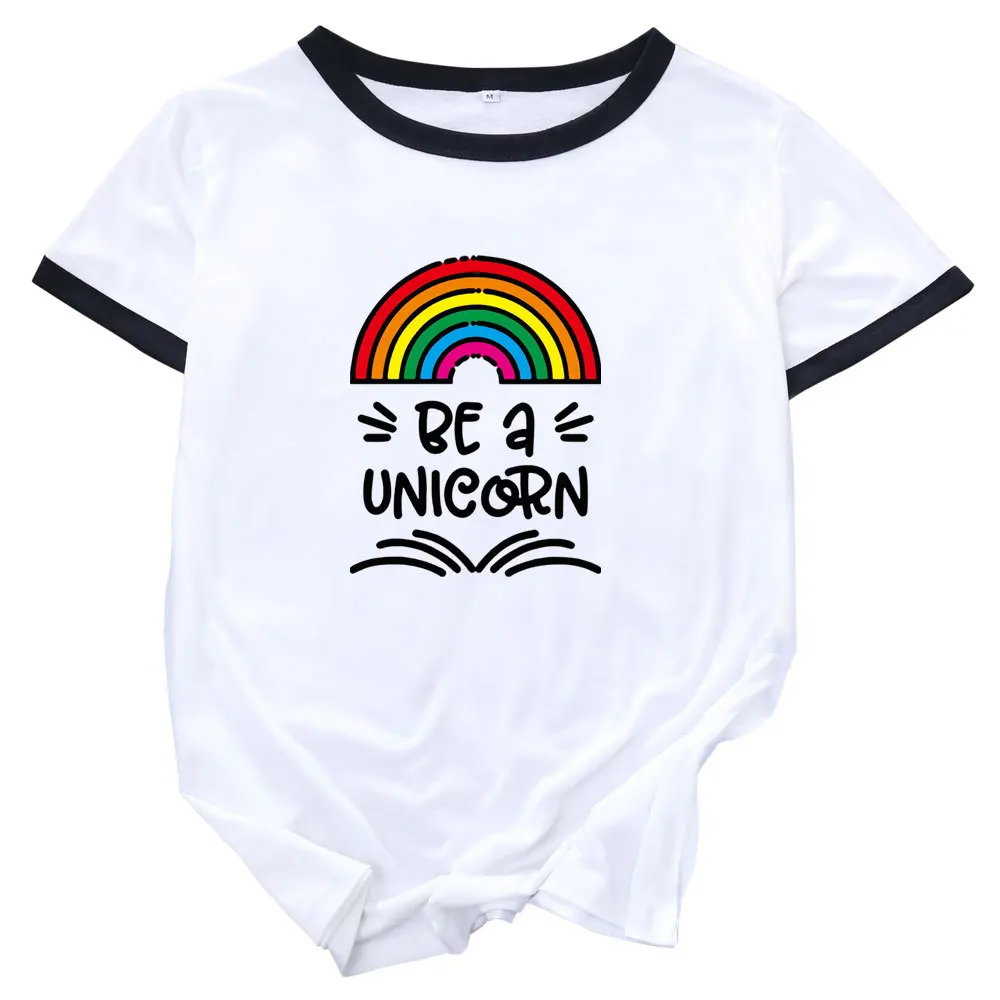 

Rainbow Letters Womens Colorblock Crewneck Short Shleeve Cotton Blend Summer T-shirts Graphic Tees for Woman Female Print Top