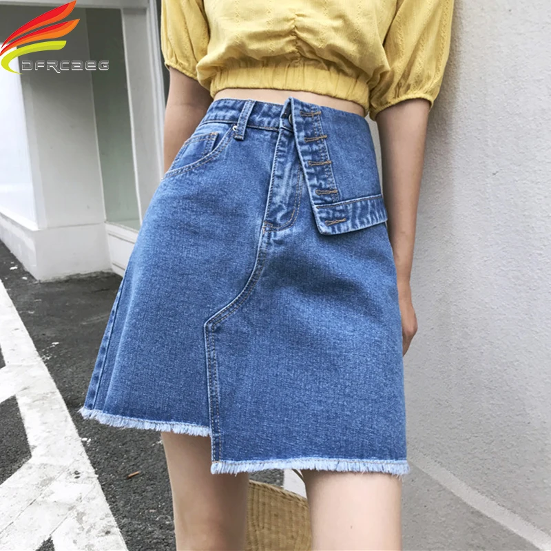 Весна лето 2020 джинсовая мини юбка трапециевидной формы с высокой талией в