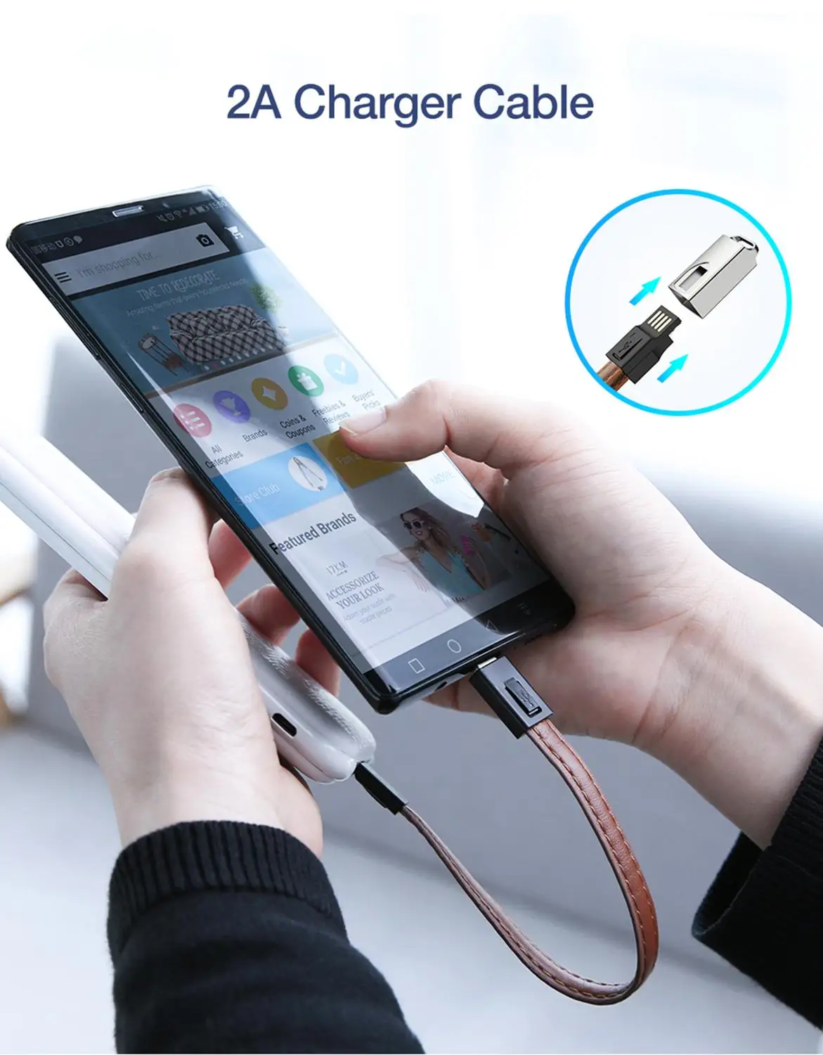 USB-кабель для ключей с разъемом Micro USB Type-C кожаный короткий мини-кабель зарядки 20