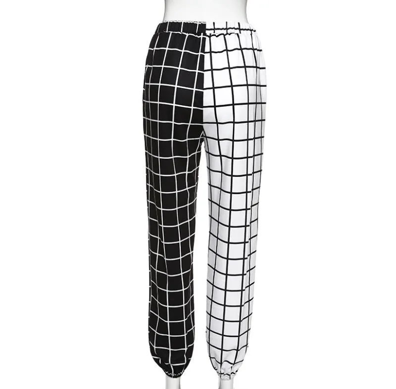 Брюки-карго в черно-белую клетку для девочек уличная одежда крутые штаны стиле