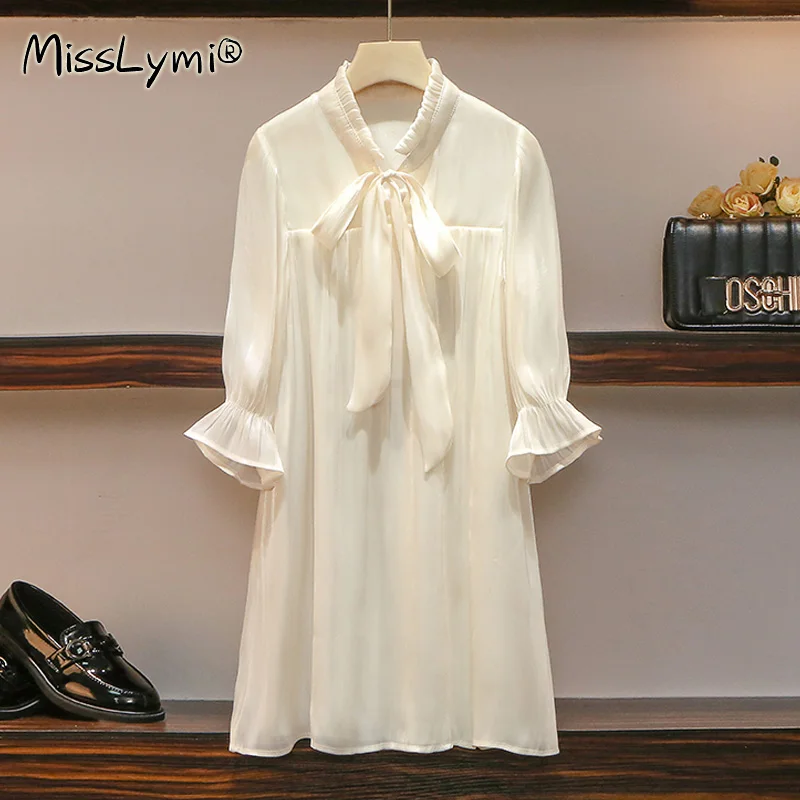 Женское однотонное платье с бантом на воротнике свободное элегантное короткое